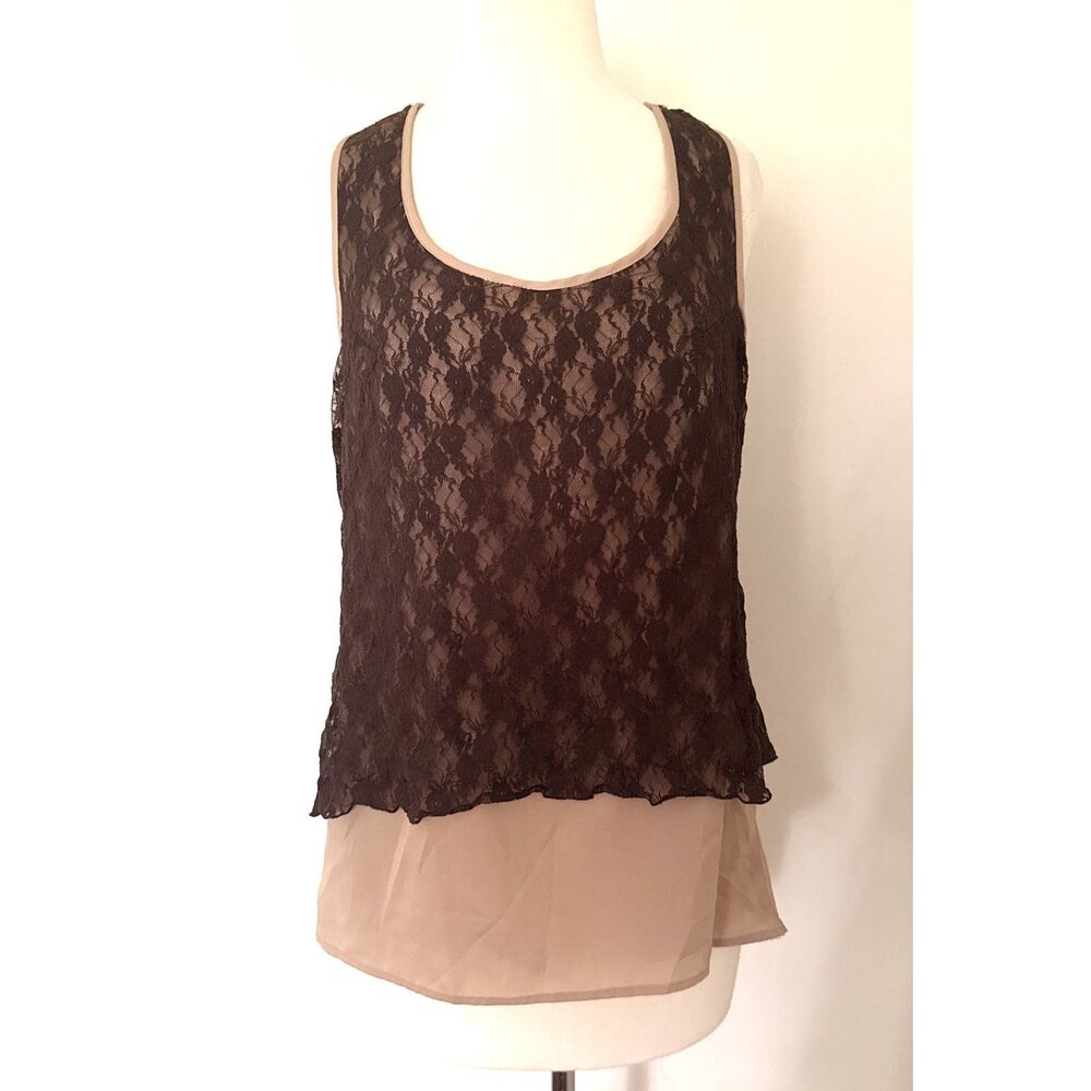 Serenade VTG Brown Lace Overlay Sleeveless Top Lace Goth RomanceCore Sz L